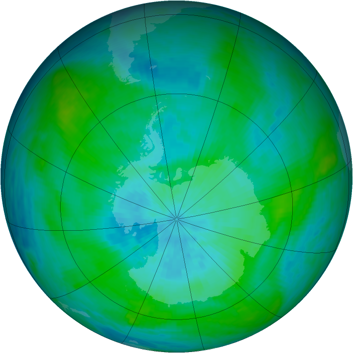 Antarctic ozone map for 01 March 1992